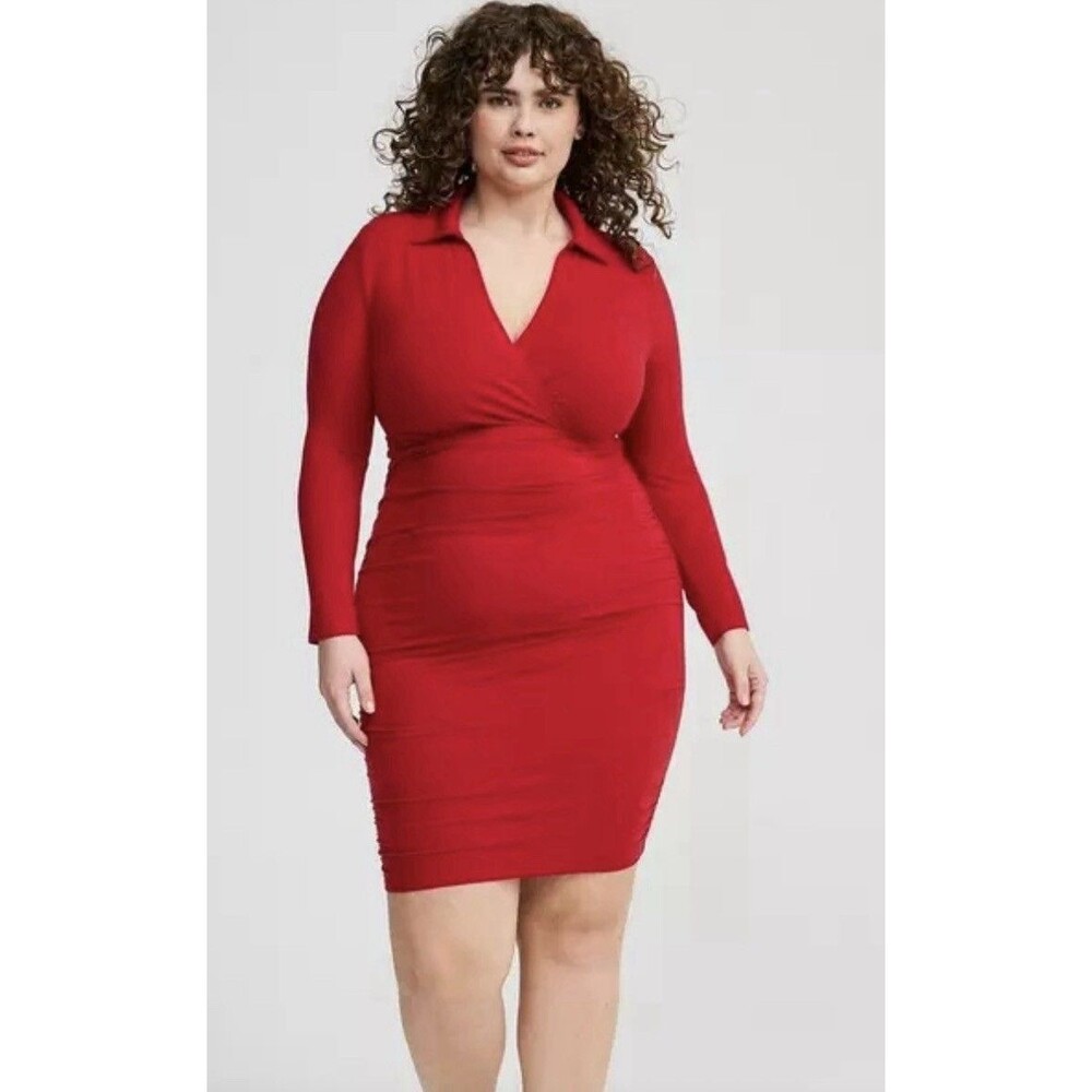 Torrid Women 0 (12) Mini Jersey Long Sleeve Collar Surplice Dress Jester Red 🔥